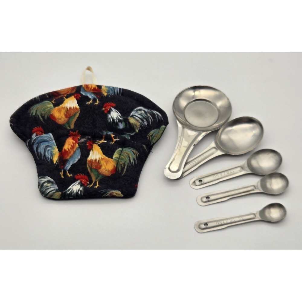 Farmhouse Rooster Spoon Holder Wall Hanging Handmade Fabric Country Kitchen Rare